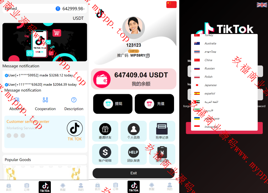 亲测新款源码【海外多语言抢单商城】最新tiktok多语言海外刷单/抢单系统/订单自动匹配系统/连单卡单/海外源码